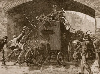 Attacco feniano al furgone della polizia a Manchester, 1867, illustrazione da 